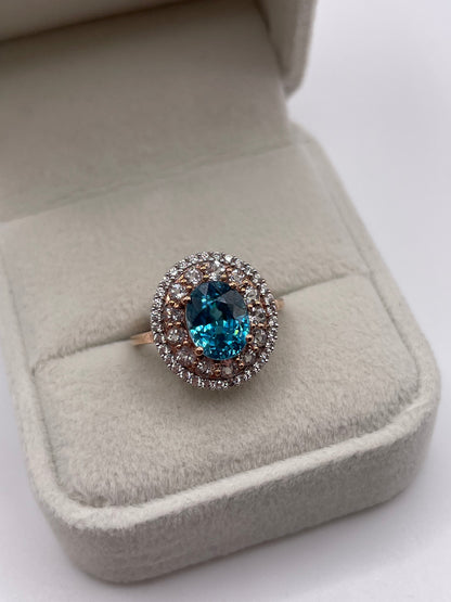 9ct rose gold zircon cluster ring