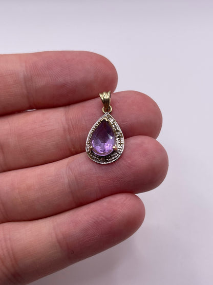 9ct gold amethyst and diamond pendant