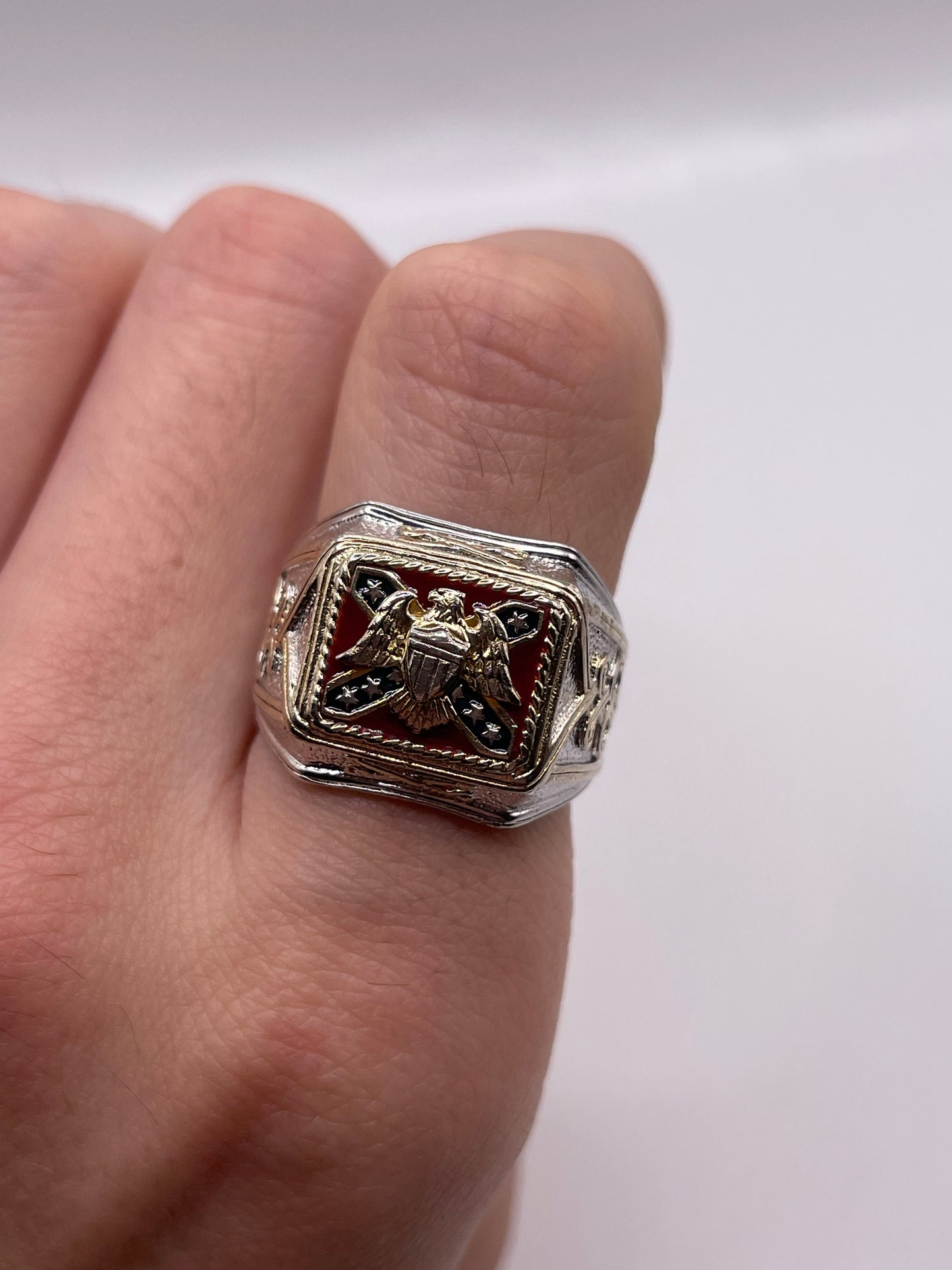Silver enamel civil war ring