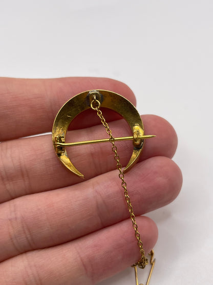 Antique 18ct gold pearl crescent brooch