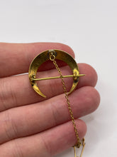 Load image into Gallery viewer, Antique 18ct gold pearl crescent brooch
