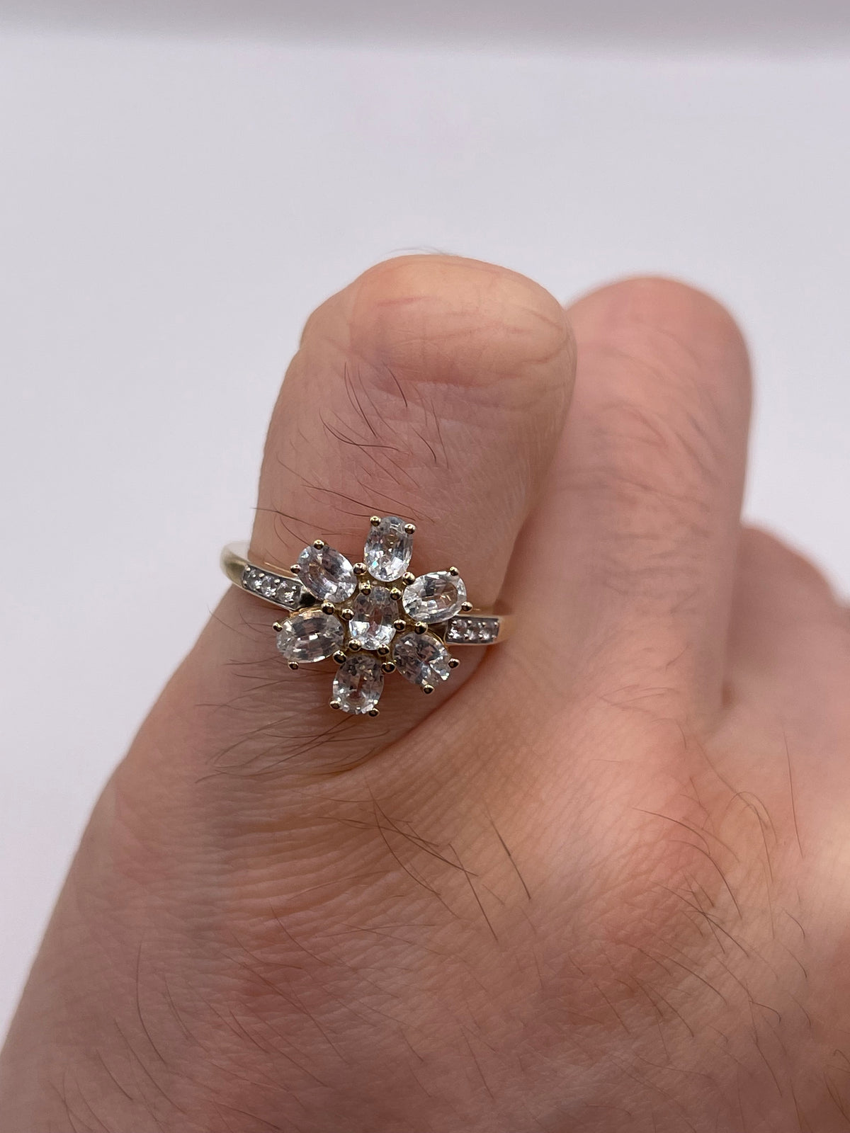 9ct gold white zircon cluster ring