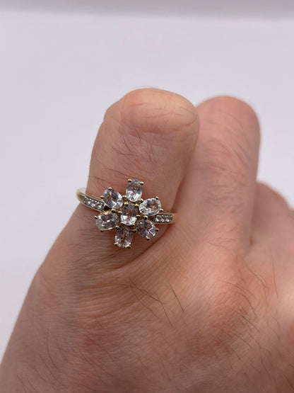 9ct gold white zircon cluster ring