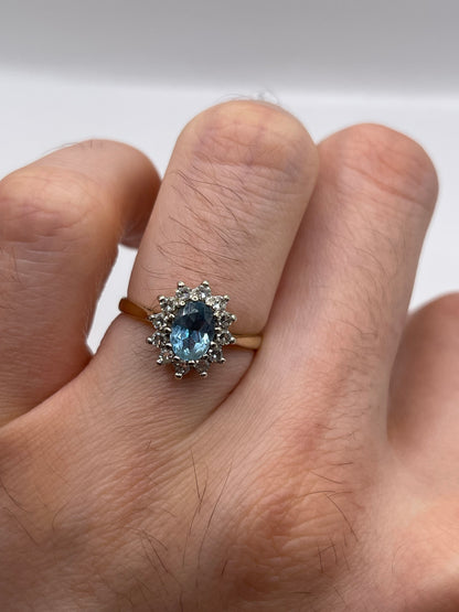 9ct gold aquamarine and diamond ring