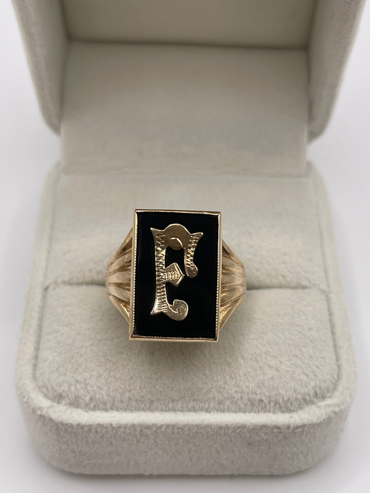 9ct gold onyx initial ring