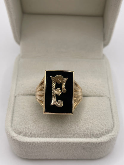 9ct gold onyx initial ring