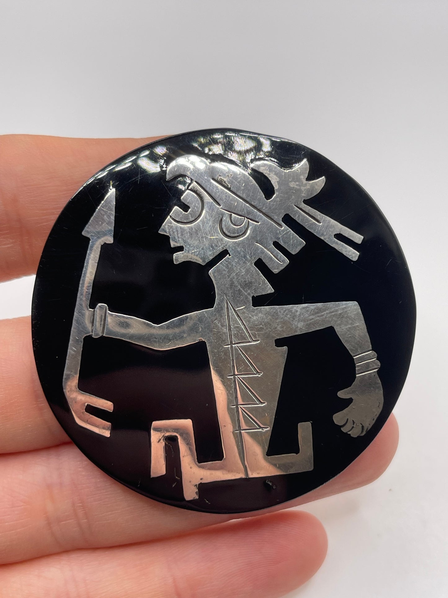 Heavy Mexican silver brooch