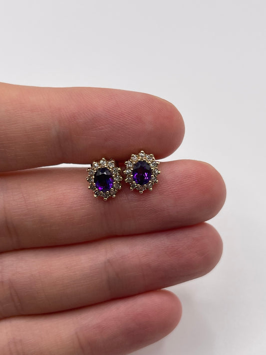 9ct gold amethyst and diamond earrings