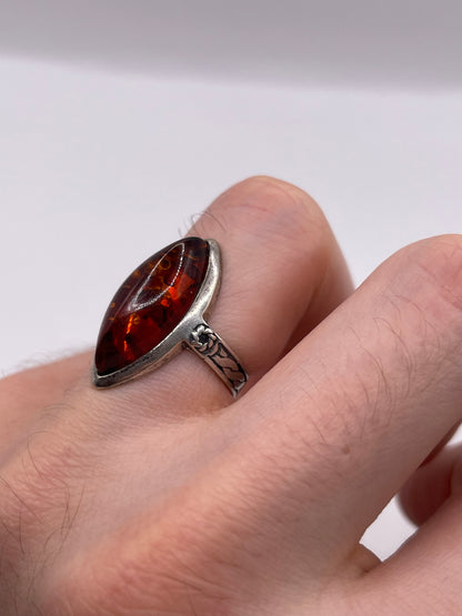 Silver amber ring