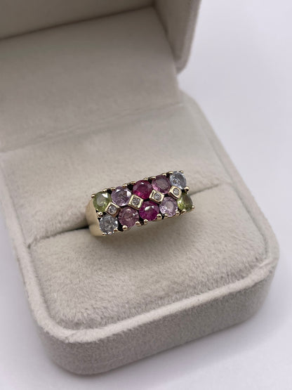 9ct gold multi coloured sapphire and diamond ring