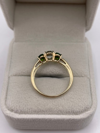 9ct gold aquamarine and diopside ring