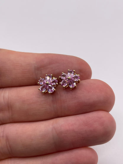 9ct gold pink sapphire cluster earrings
