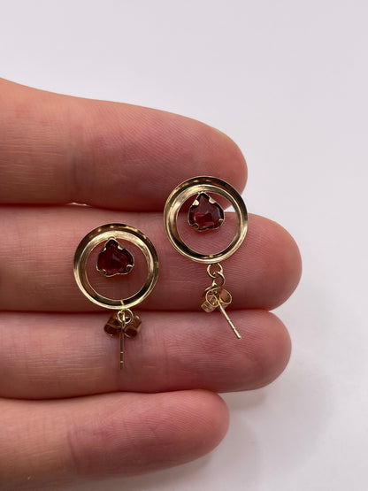 9ct gold garnet heart earrings