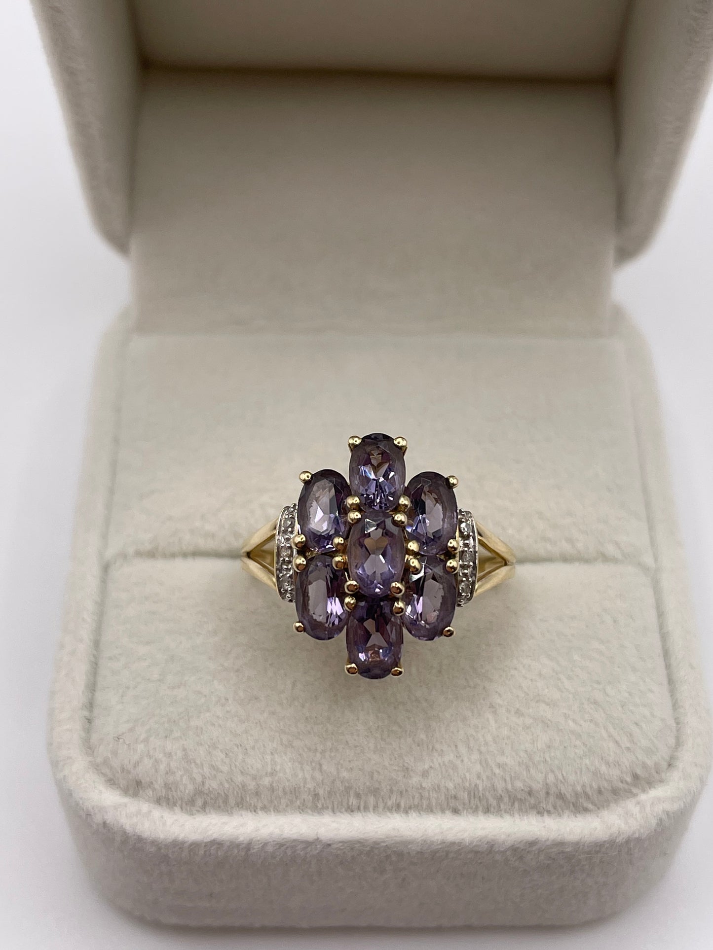 9ct gold iolite and diamond ring