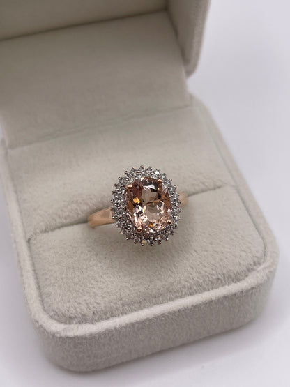 9ct rose gold morganite and diamond ring
