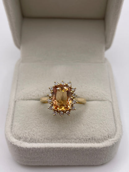18ct gold imperial topaz and diamond ring
