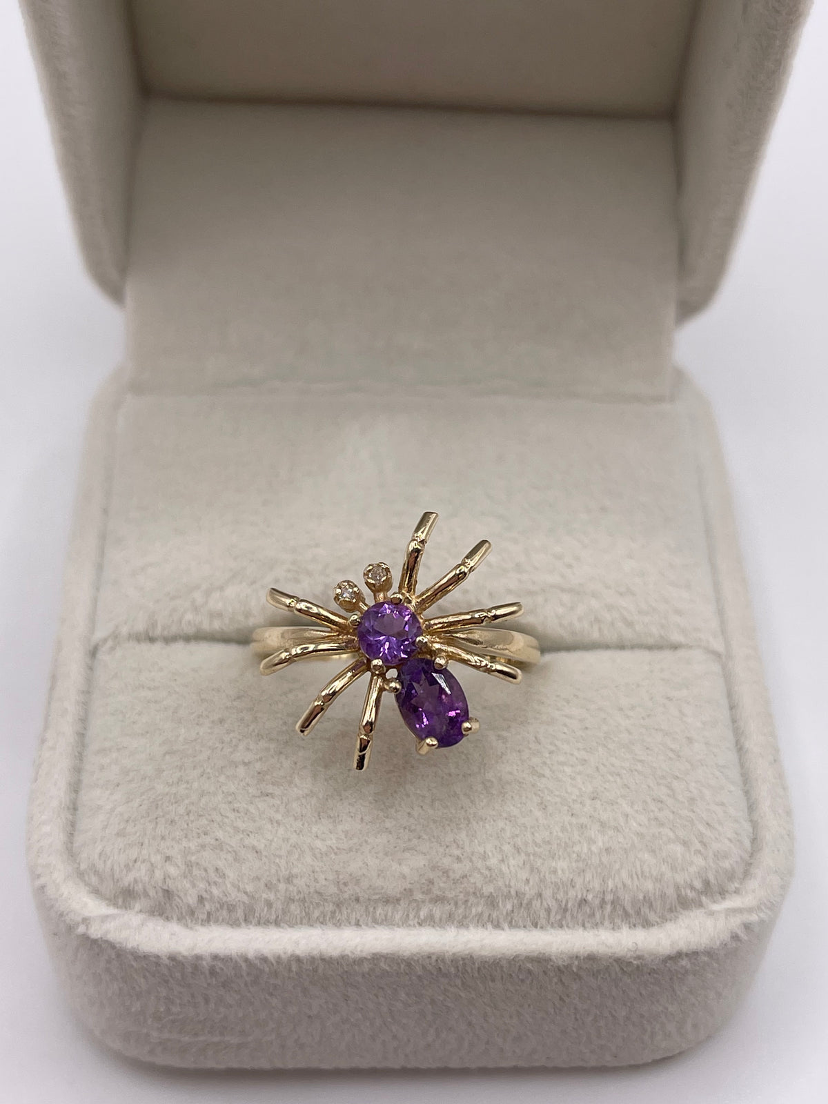9ct gold amethyst and diamond spider ring