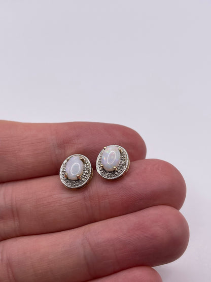 9ct gold opal and diamond earrings