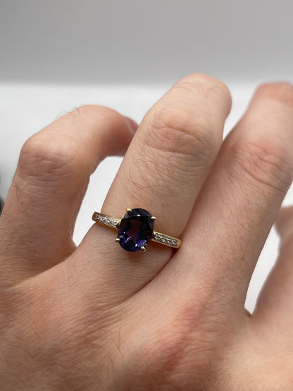 9ct gold iolite and diamond ring