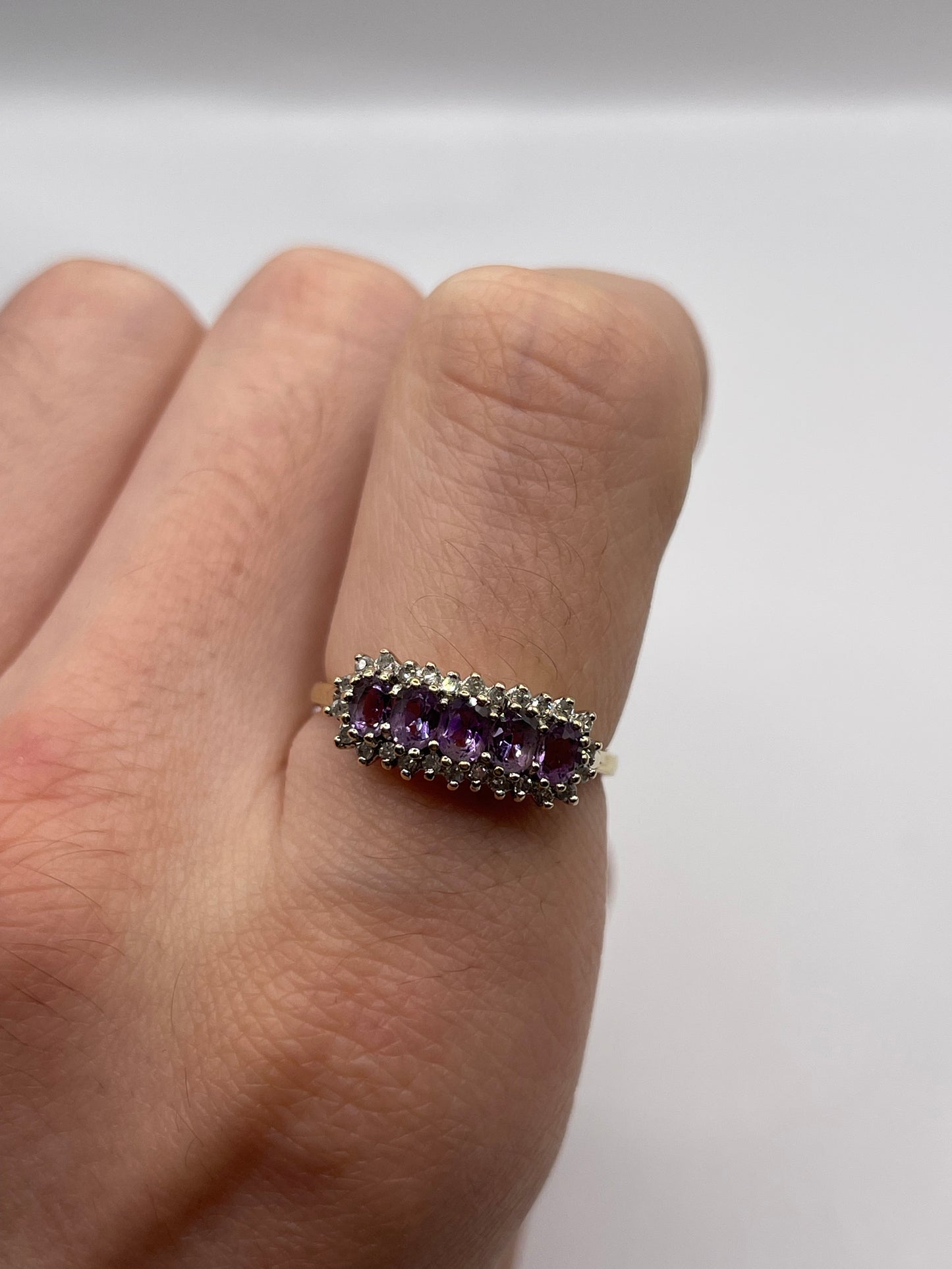 9ct gold amethyst and diamond ring