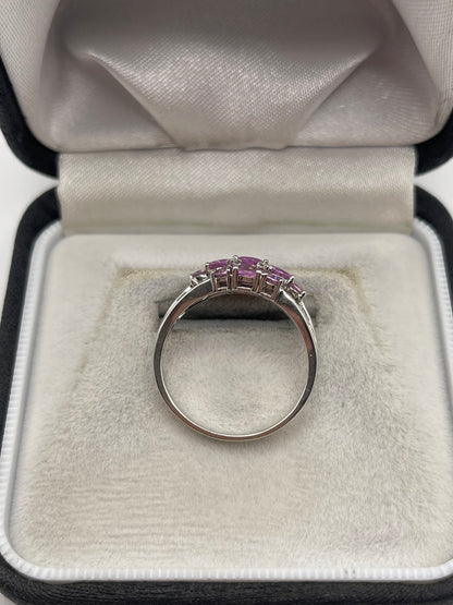 9ct white gold pink sapphire and diamond ring