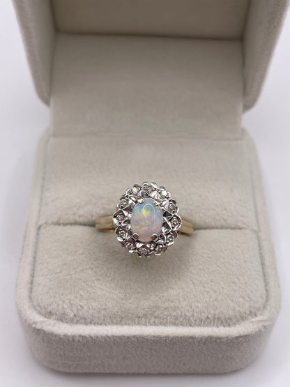 9ct gold opal and diamond ring