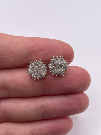 9ct gold diamond cluster earrings