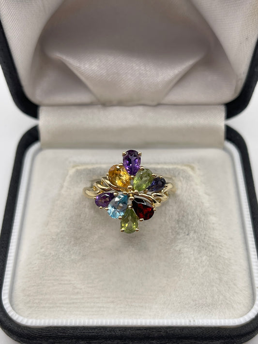 9ct gold multi gemstone cluster ring
