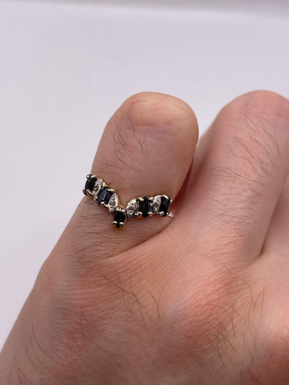 9ct gold sapphire and diamond wishbone ring