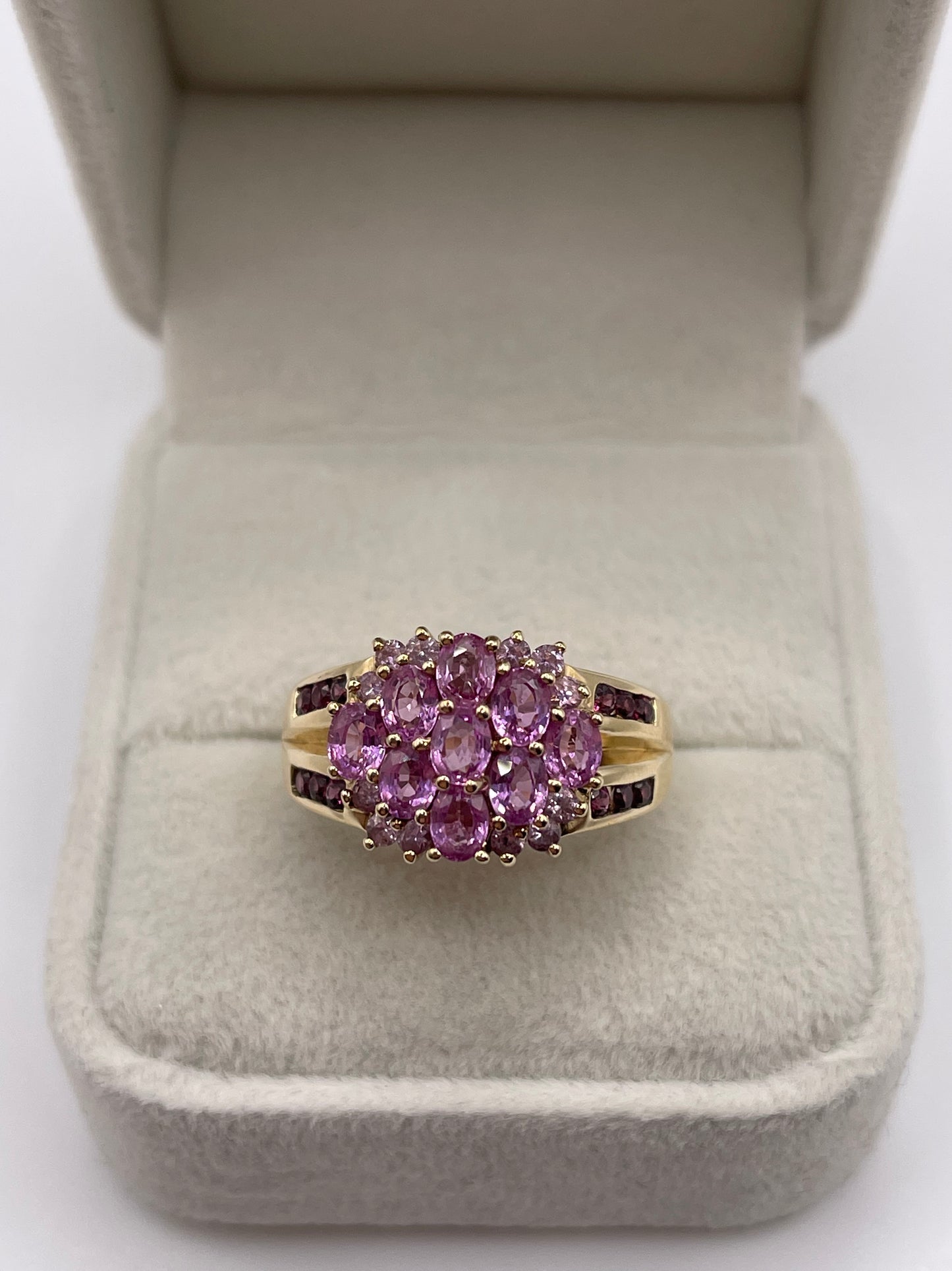 9ct gold pink sapphire cluster ring