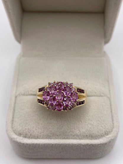 9ct gold pink sapphire cluster ring