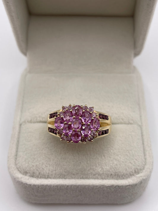 9ct gold pink sapphire cluster ring
