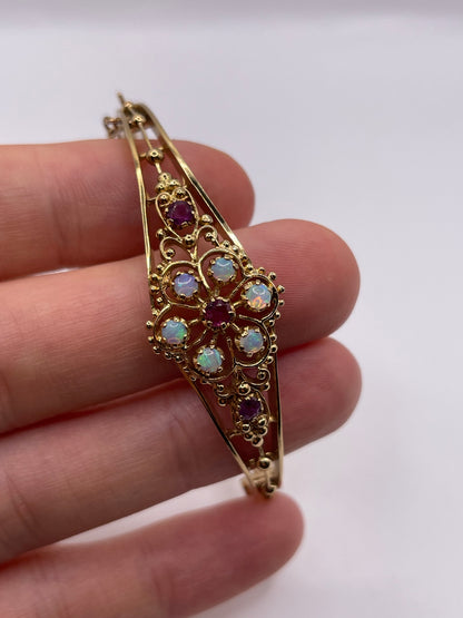 9ct gold ruby and opal bangle