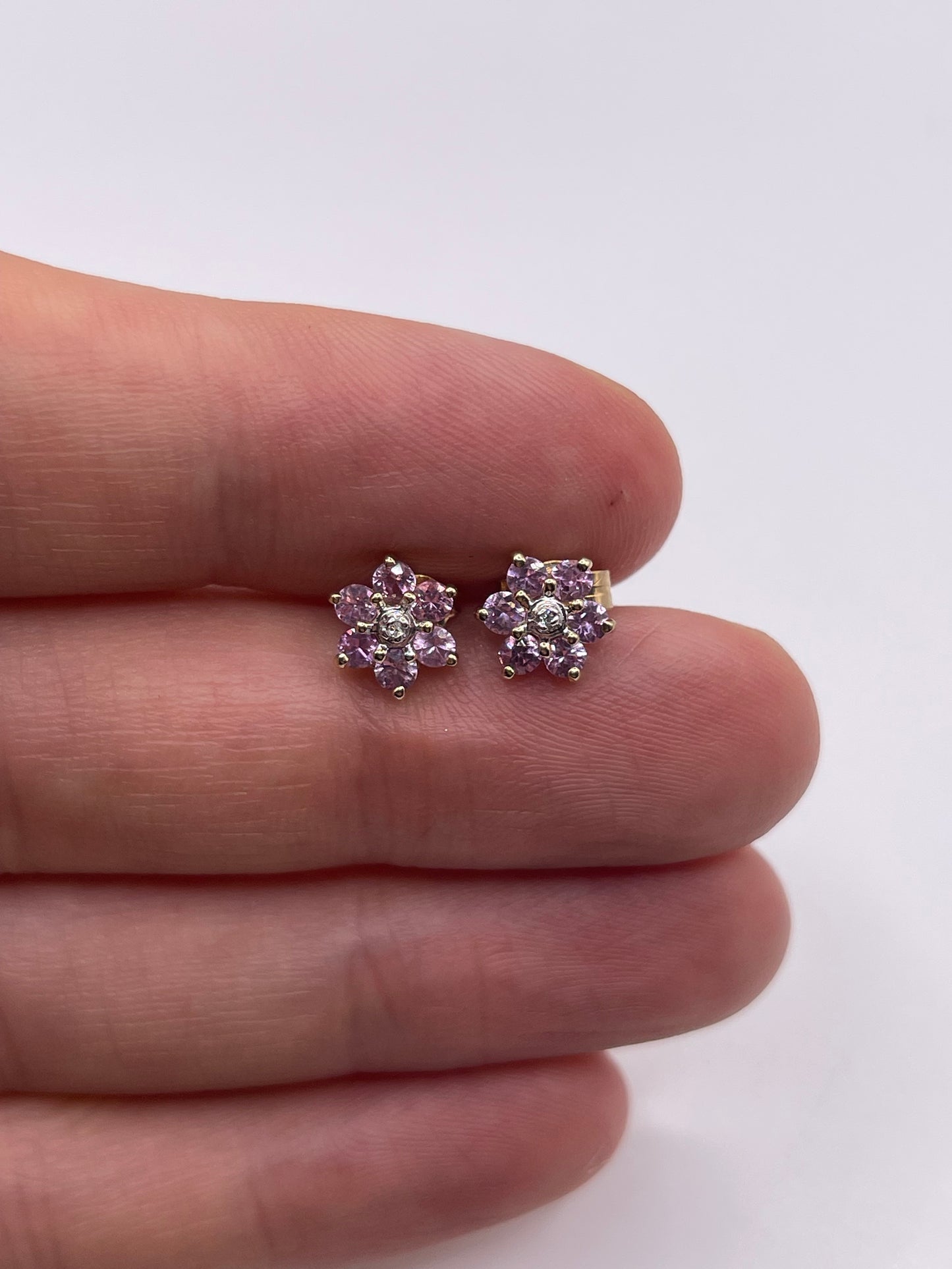 9ct gold pink topaz and diamond earrings