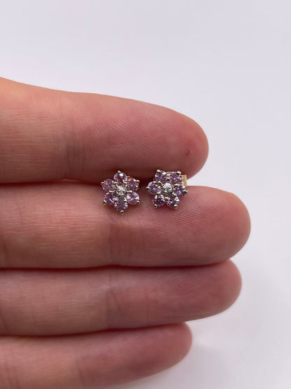 9ct gold pink topaz and diamond earrings