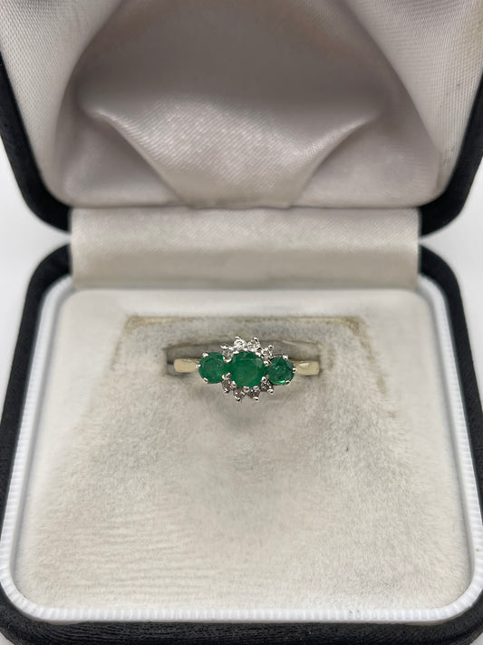 9ct gold emerald and diamond ring