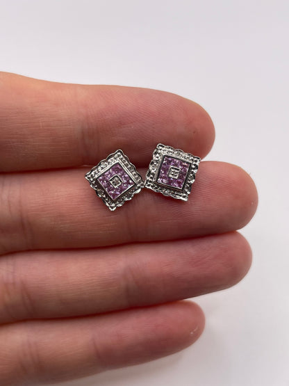 9ct white gold pink sapphire and diamond earrings