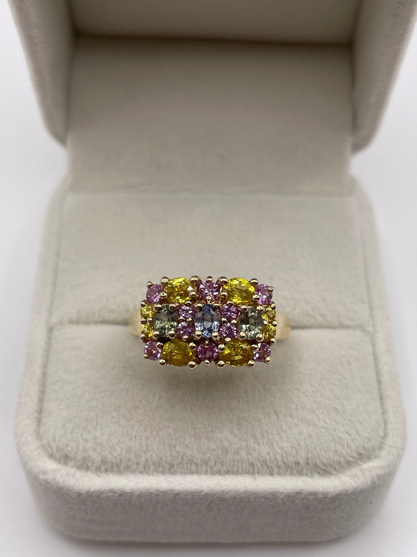9ct gold multi coloured sapphire ring