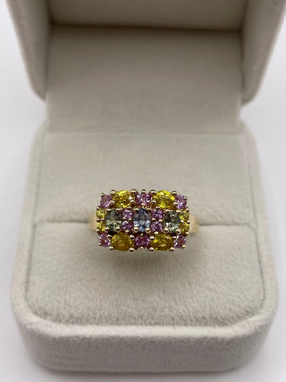 9ct gold multi coloured sapphire ring
