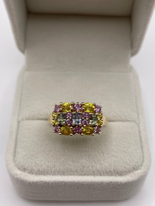9ct gold multi coloured sapphire ring