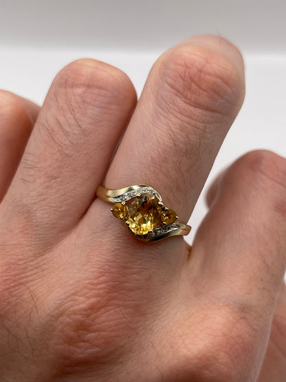 9ct gold citrine and diamond ring