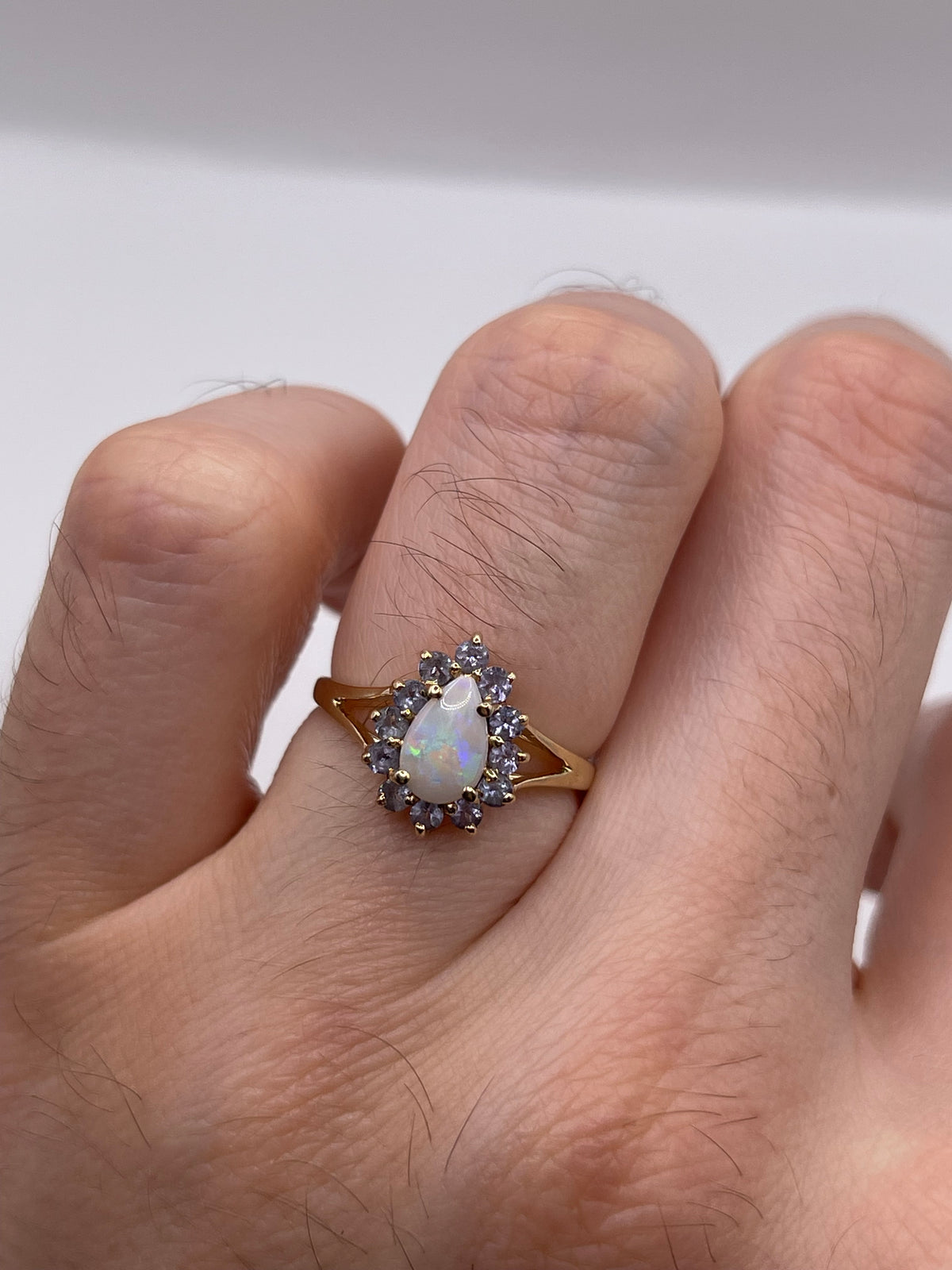 9ct gold opal and tanzanite ring