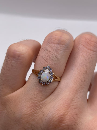 9ct gold opal and tanzanite ring