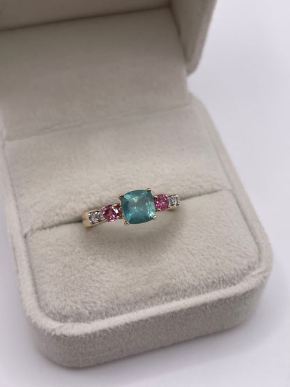 9ct gold multi gemstone cluster ring