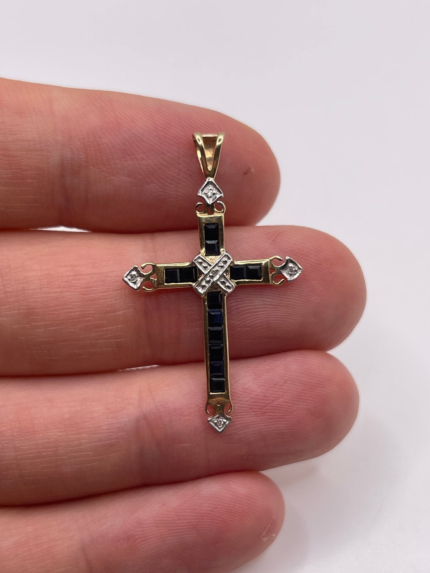 9ct gold sapphire and diamond cross pendant