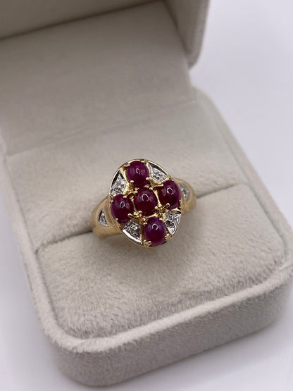 9ct gold cabochon ruby and diamond ring