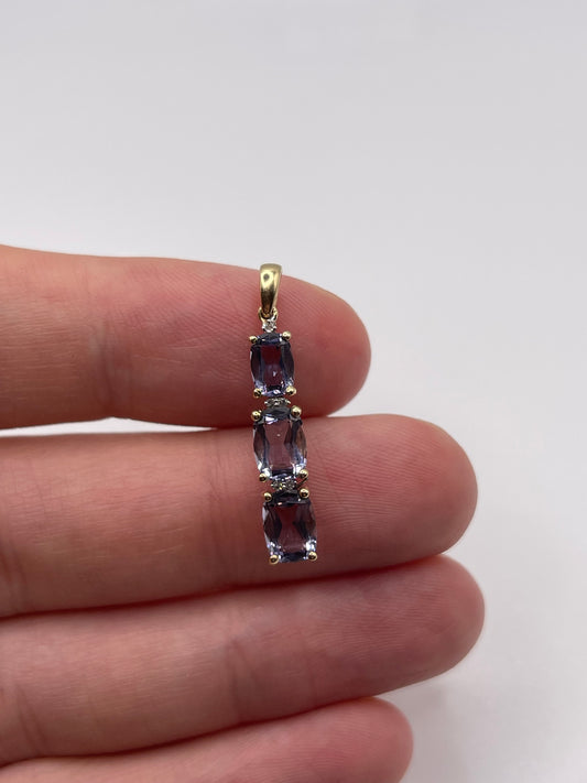 9ct gold iolite and diamond pendant