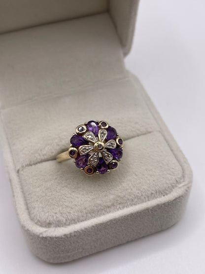 9ct gold amethyst and diamond ring