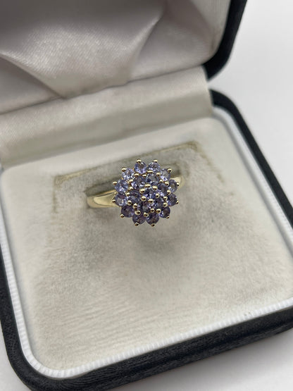 9ct gold tanzanite cluster ring