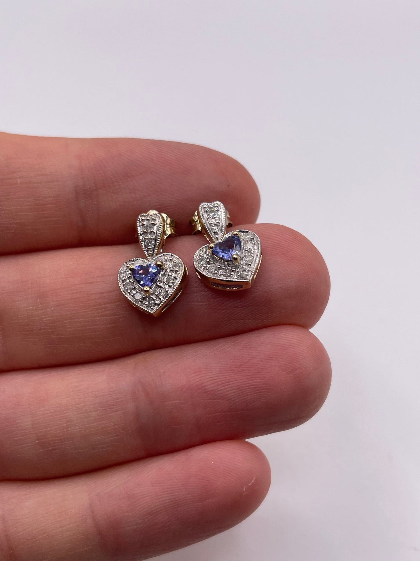 9ct gold tanzanite and diamond earrings